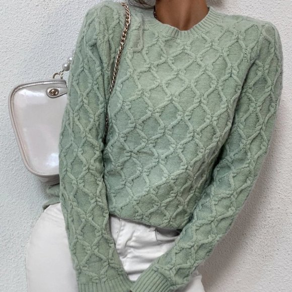 . Sweaters - textured pattern sweater trending fall winter chic casual minty green